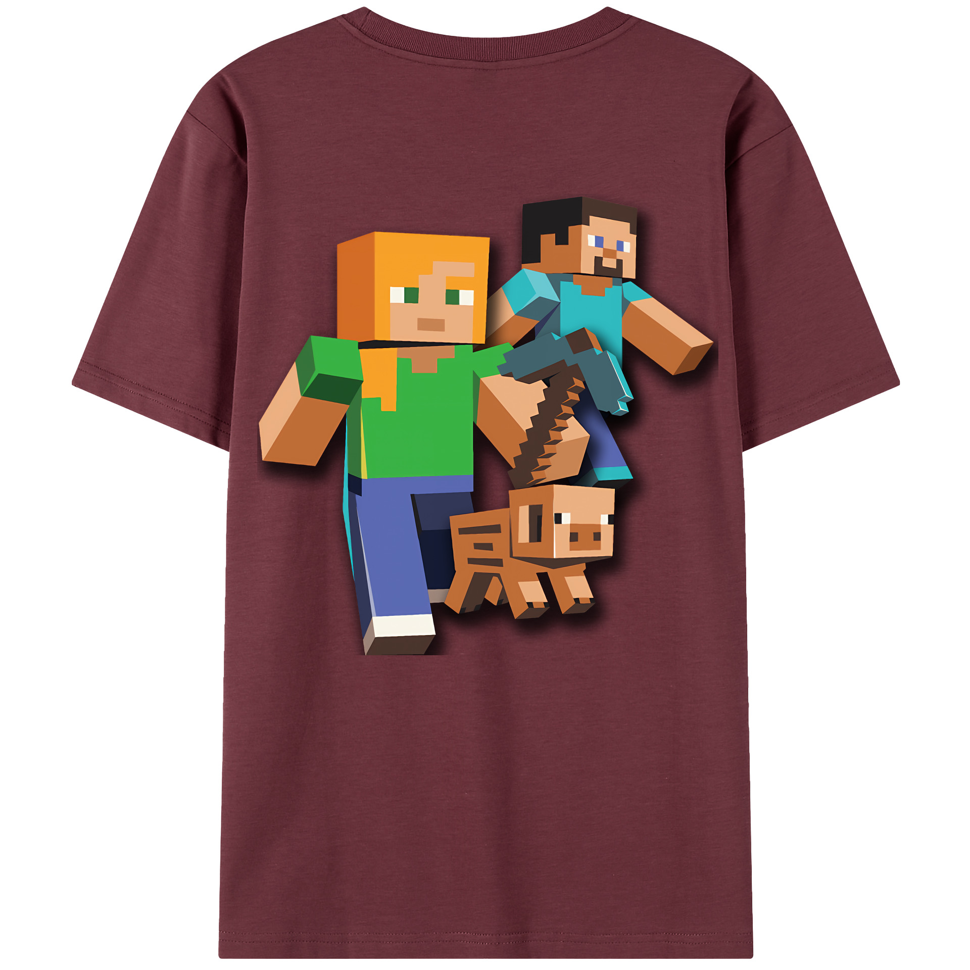 （画像用） マインクラフト ブロックの世界 Minecraft MC Block world 綿100％半袖Tシャツ（背面プリント）